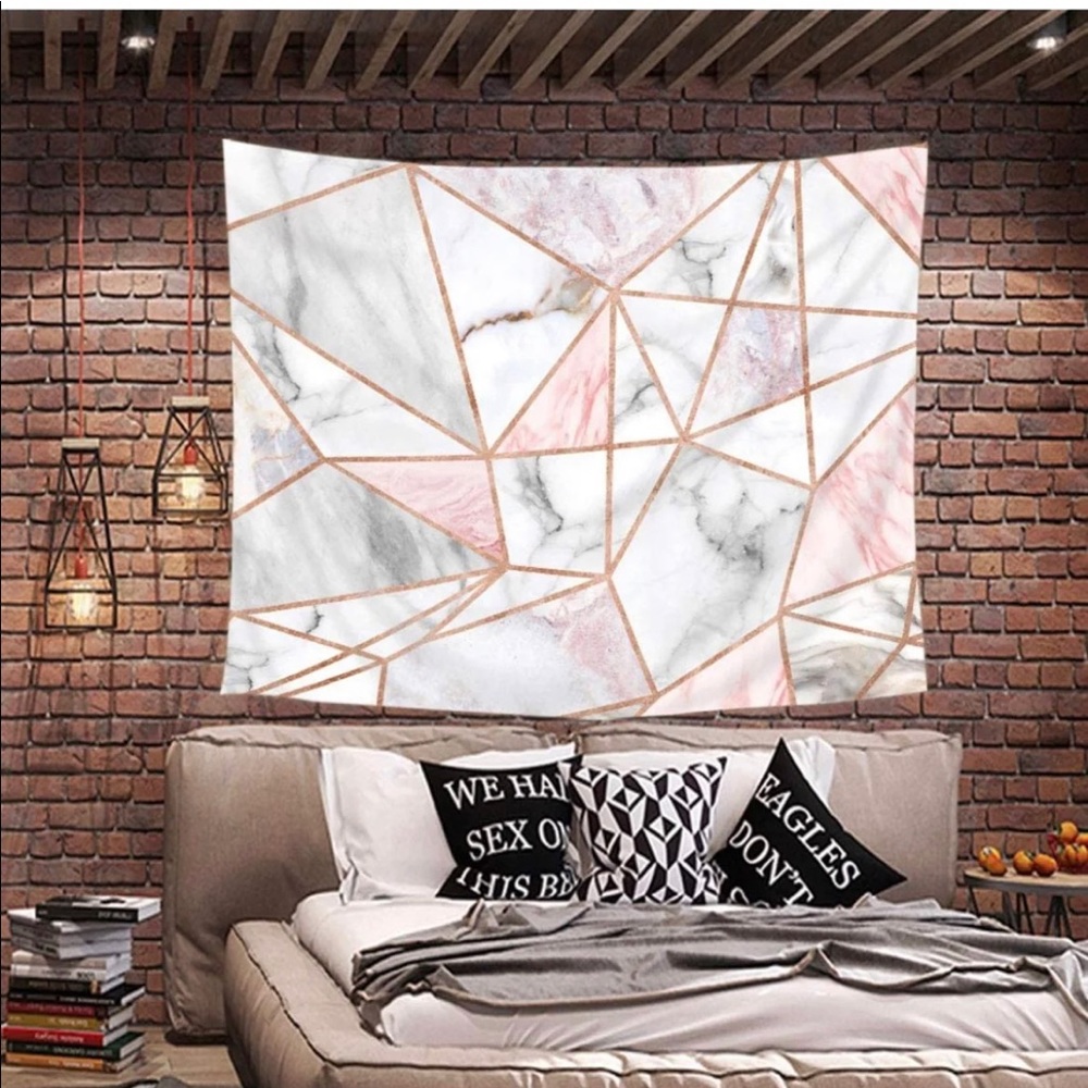 Wall tapestry pink, marble, gold, geometric